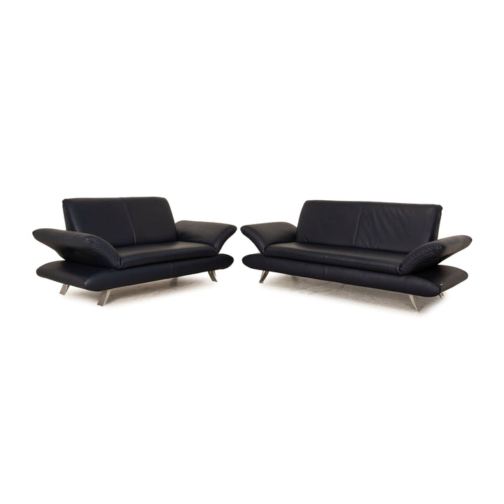 Koinor Rossini Leder Sofa Garnitur Dunkelblau manuelle Funktion Dreisitzer Zweisitzer Couch