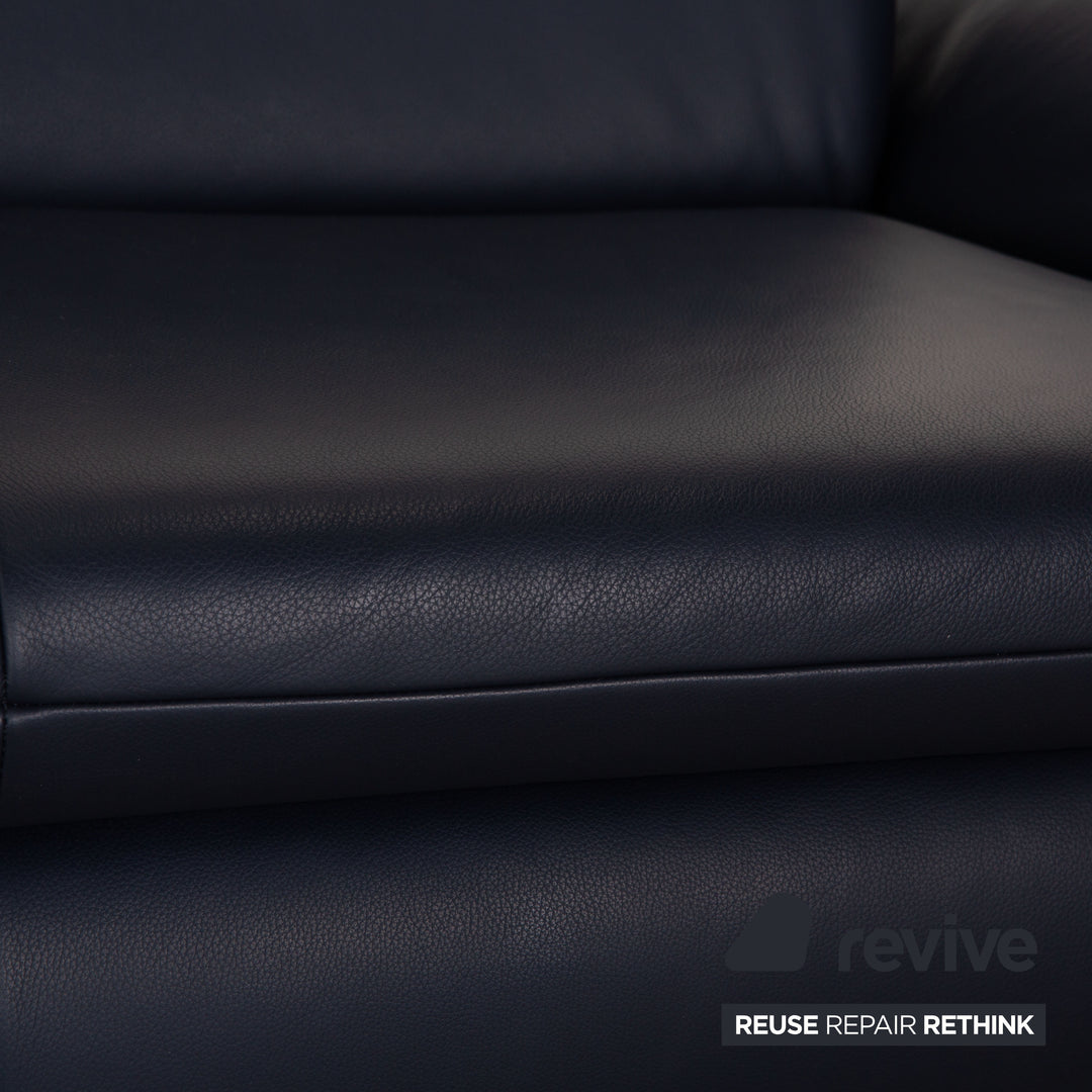 Koinor Rossini Leder Sofa Garnitur Dunkelblau manuelle Funktion Dreisitzer Zweisitzer Couch