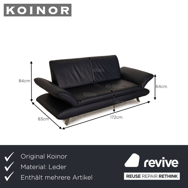 Koinor Rossini Leder Sofa Garnitur Dunkelblau manuelle Funktion Dreisitzer Zweisitzer Couch