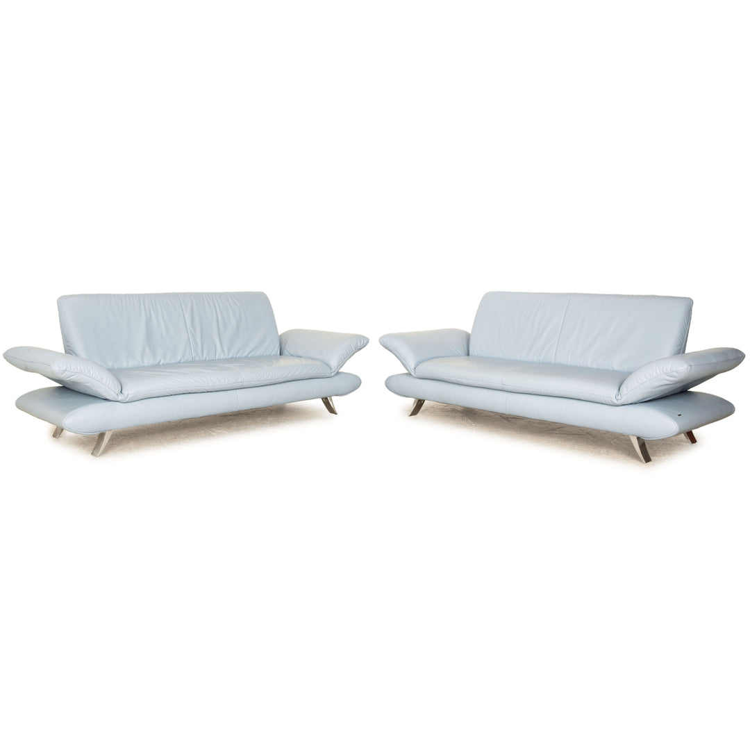 Koinor Rossini Leder Sofa Garnitur Hellblau Blau manuelle Funktion 2x Dreisitzer Couch