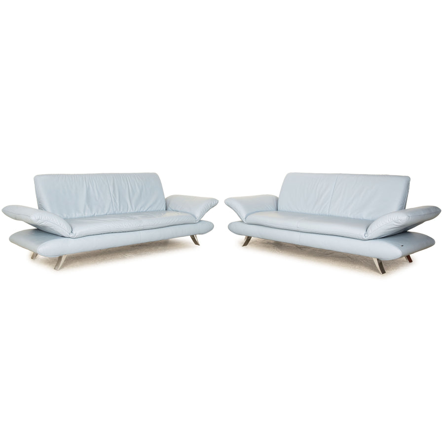 Koinor Rossini Leder Sofa Garnitur Hellblau Blau manuelle Funktion 2x Dreisitzer Couch