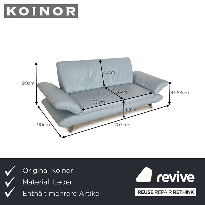 Koinor Rossini Leder Sofa Garnitur Hellblau Blau manuelle Funktion 2x Dreisitzer Couch
