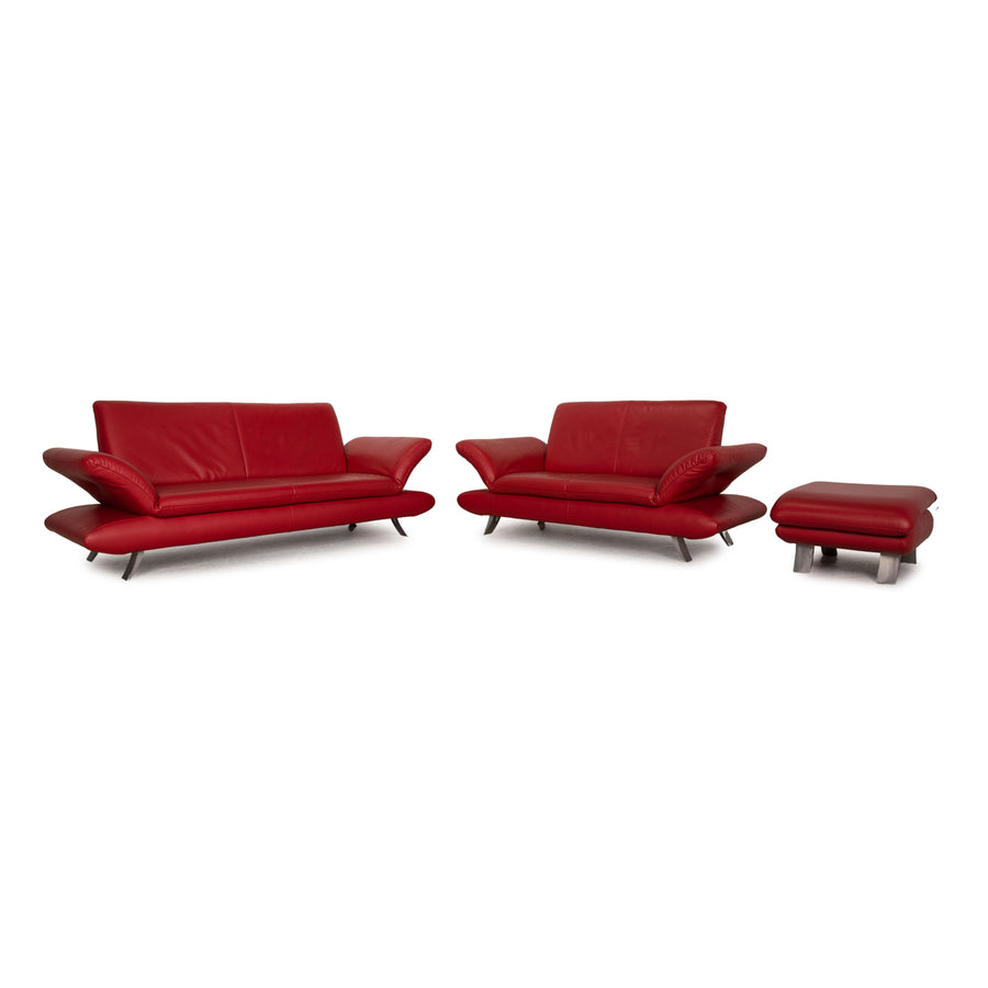 Koinor Rossini Leder Sofa Garnitur Rot Dreisitzer Zweisitzer Hocker
