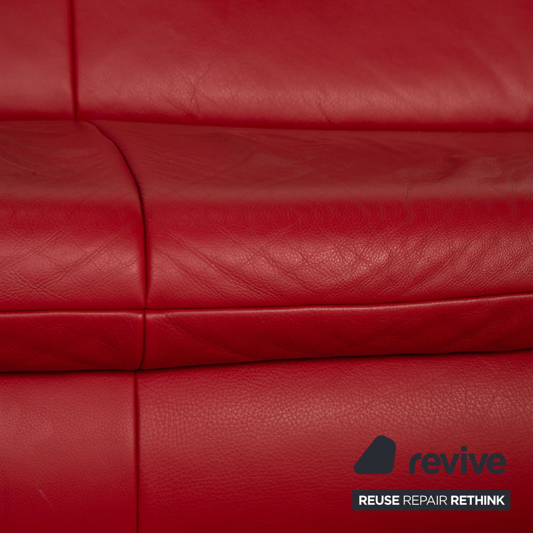 Koinor Rossini Leder Sofa Garnitur Rot Dreisitzer Zweisitzer Hocker