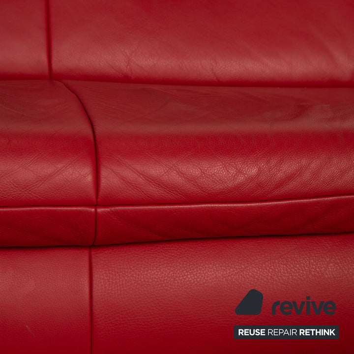 Koinor Rossini Leder Sofa Garnitur Rot Dreisitzer Zweisitzer Hocker