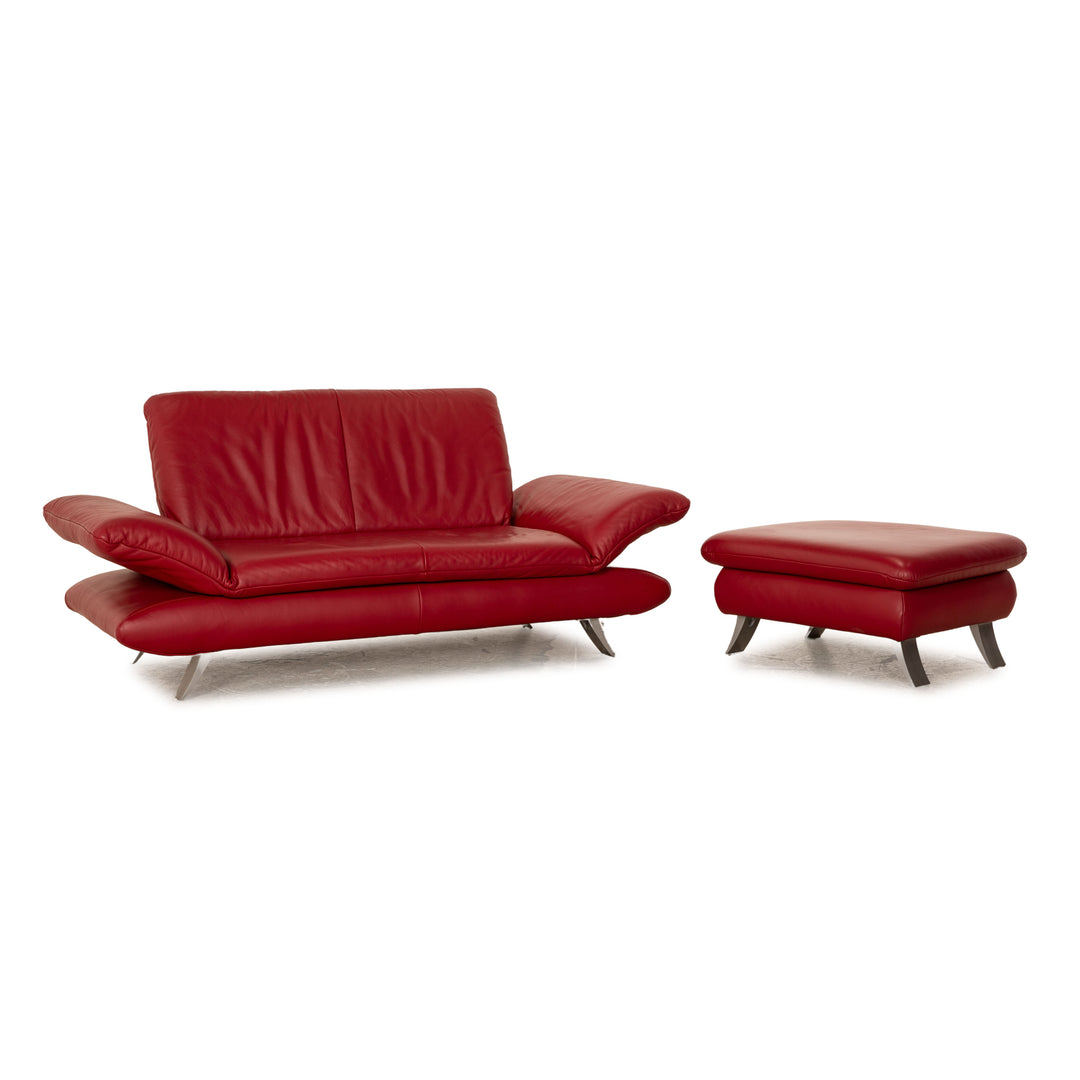 Koinor Rossini Leder Sofa Garnitur Rot Zweisitzer Hocker manuelle Funktion