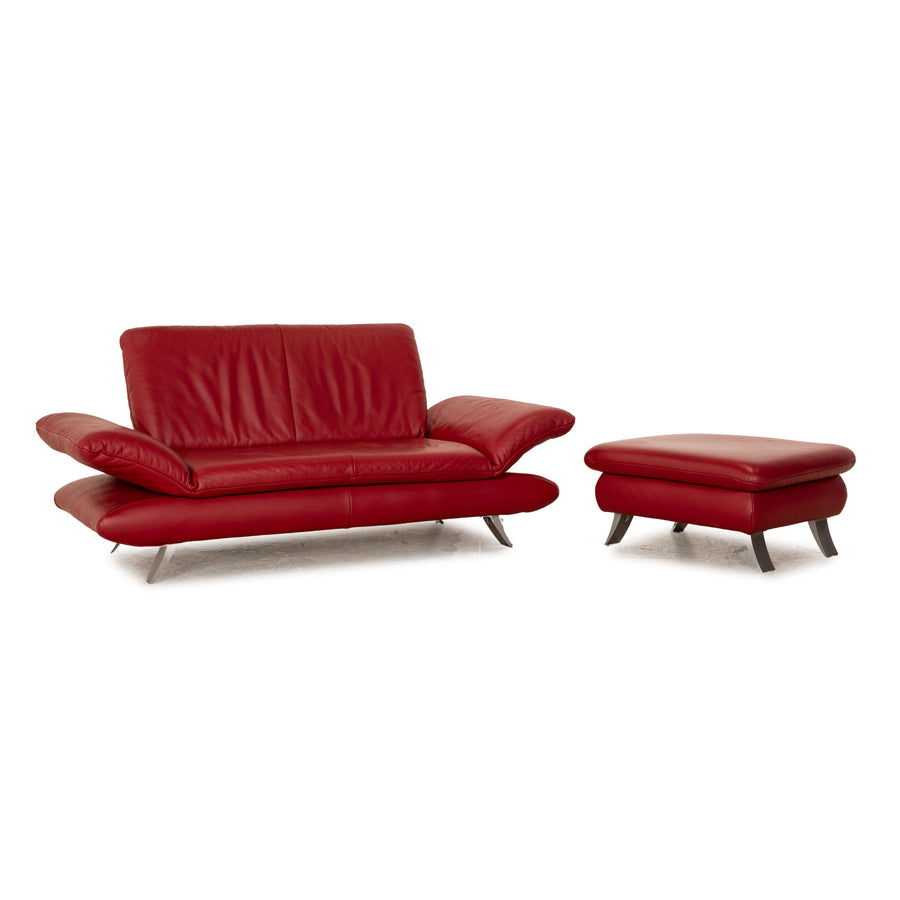 Koinor Rossini Leder Sofa Garnitur Rot Zweisitzer Hocker manuelle Funktion