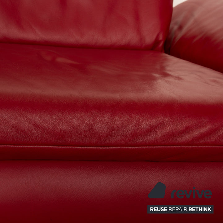 Koinor Rossini Leder Sofa Garnitur Rot Zweisitzer Hocker manuelle Funktion