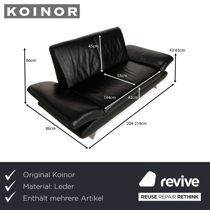 Koinor Rossini Leather Sofa Set Black Two-Seater Couch Function
