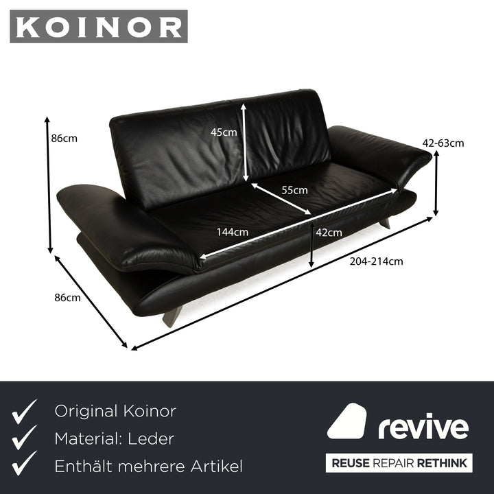 Koinor Rossini Leather Sofa Set Black Two-Seater Couch Function