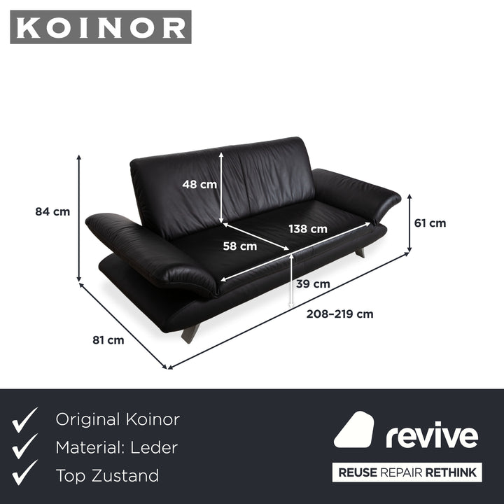 Koinor Rossini Black Leather Sofa Two-Seater Manual Function