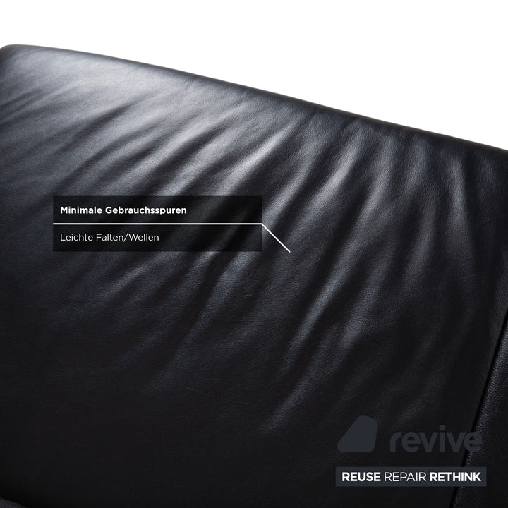 Koinor Rossini Black Leather Sofa Two-Seater Manual Function