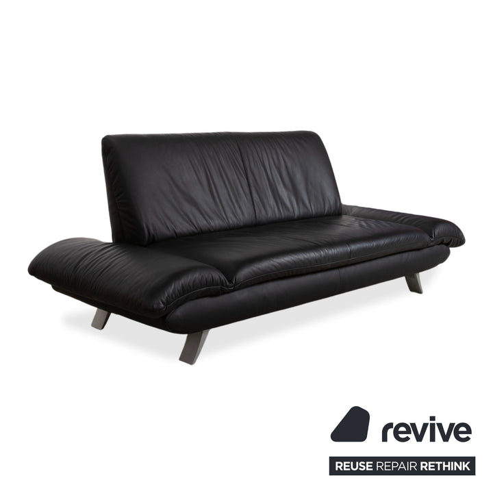 Koinor Rossini Black Leather Sofa Two-Seater Manual Function