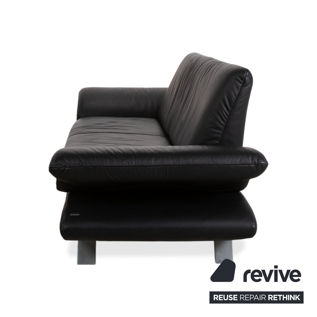 Koinor Rossini Black Leather Sofa Two-Seater Manual Function