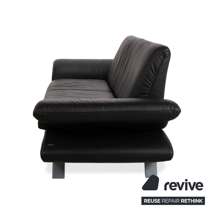 Koinor Rossini Black Leather Sofa Two-Seater Manual Function