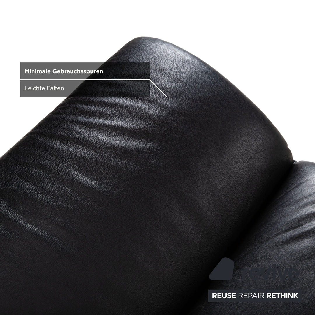 Koinor Rossini Black Leather Sofa Two-Seater Manual Function