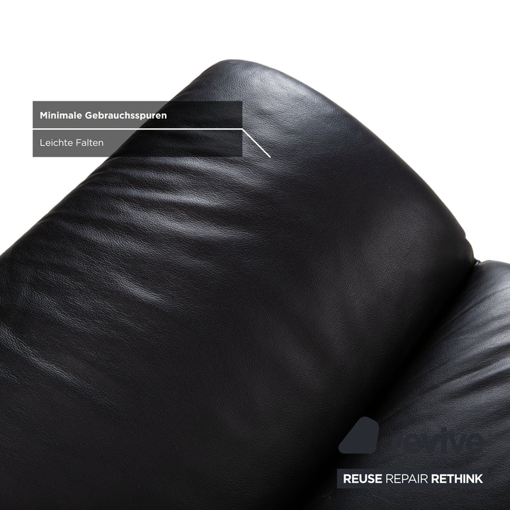 Koinor Rossini Black Leather Sofa Two-Seater Manual Function