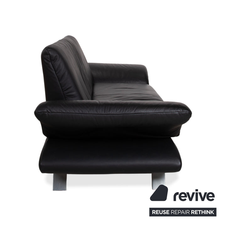 Koinor Rossini Black Leather Sofa Two-Seater Manual Function