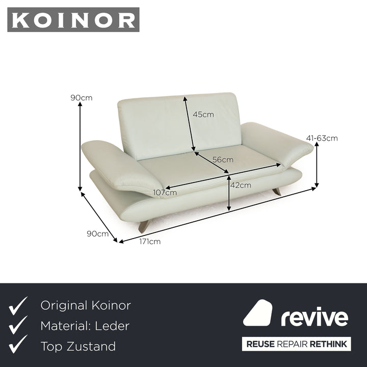 Koinor Rossini Leather Two Seater Blue Ice Blue Sofa Couch Manual Function