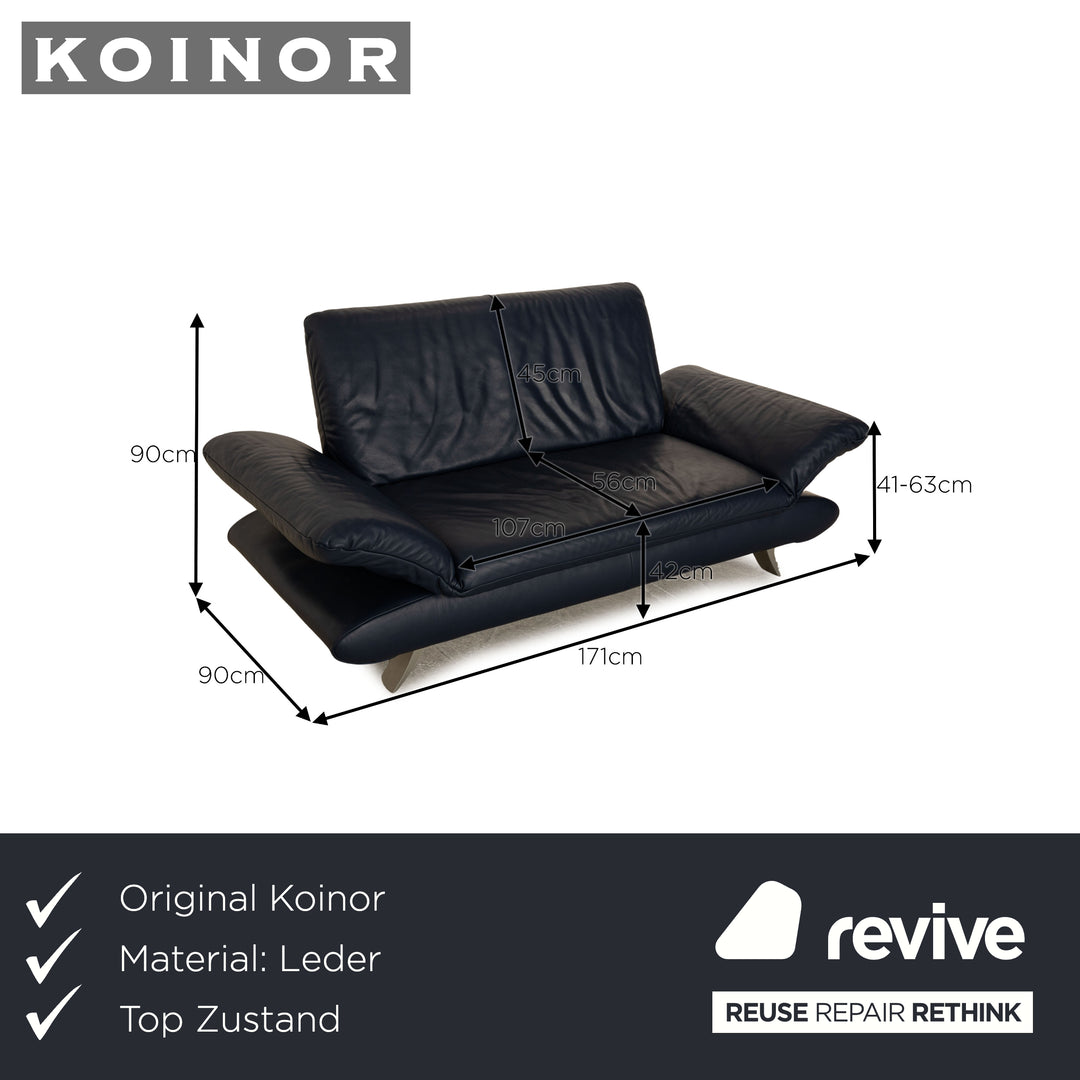 Koinor Rossini Leather Two Seater Blue Manual Function Sofa Couch