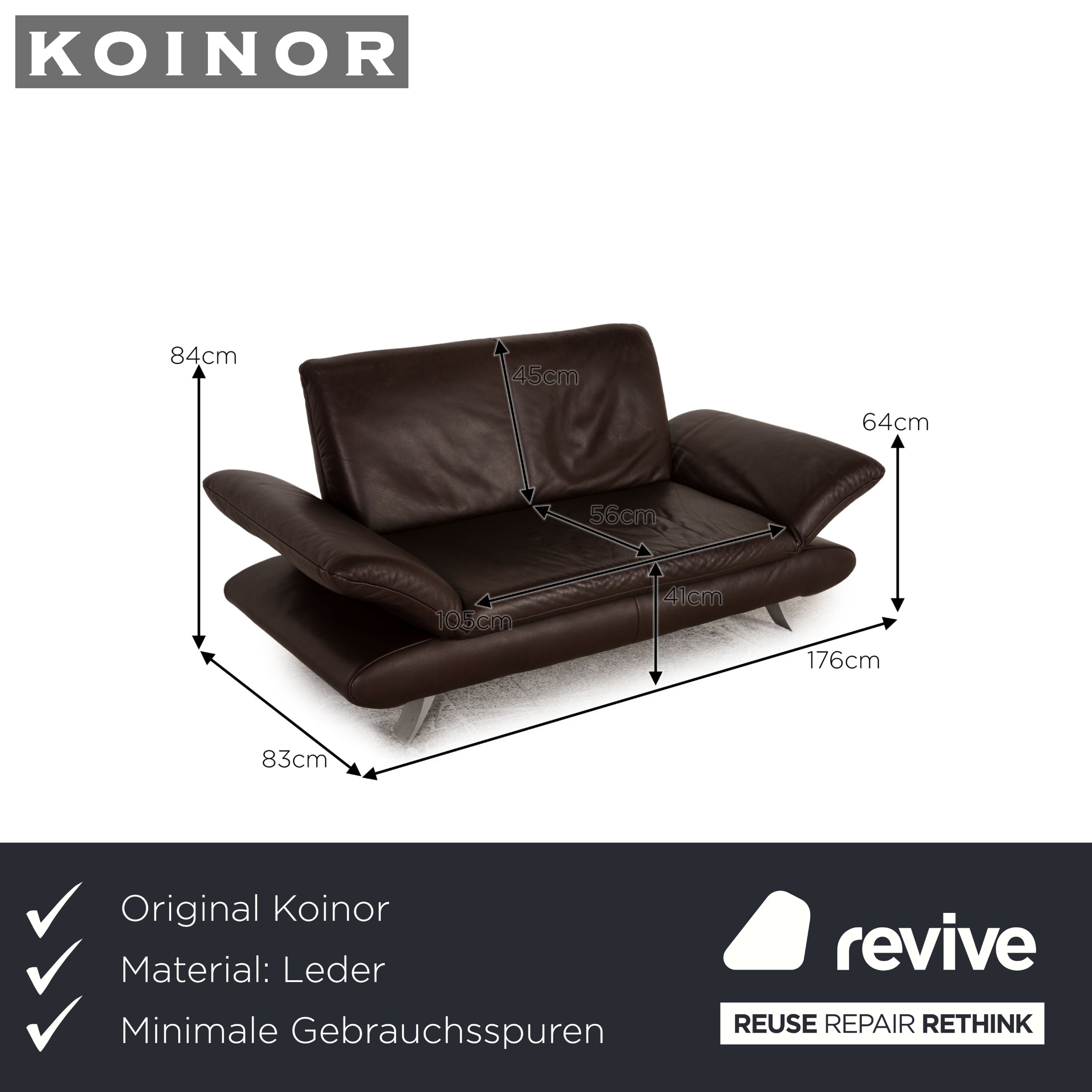 Koinor Rossini Leder Zweisitzer Braun Sofa Couch Funktion