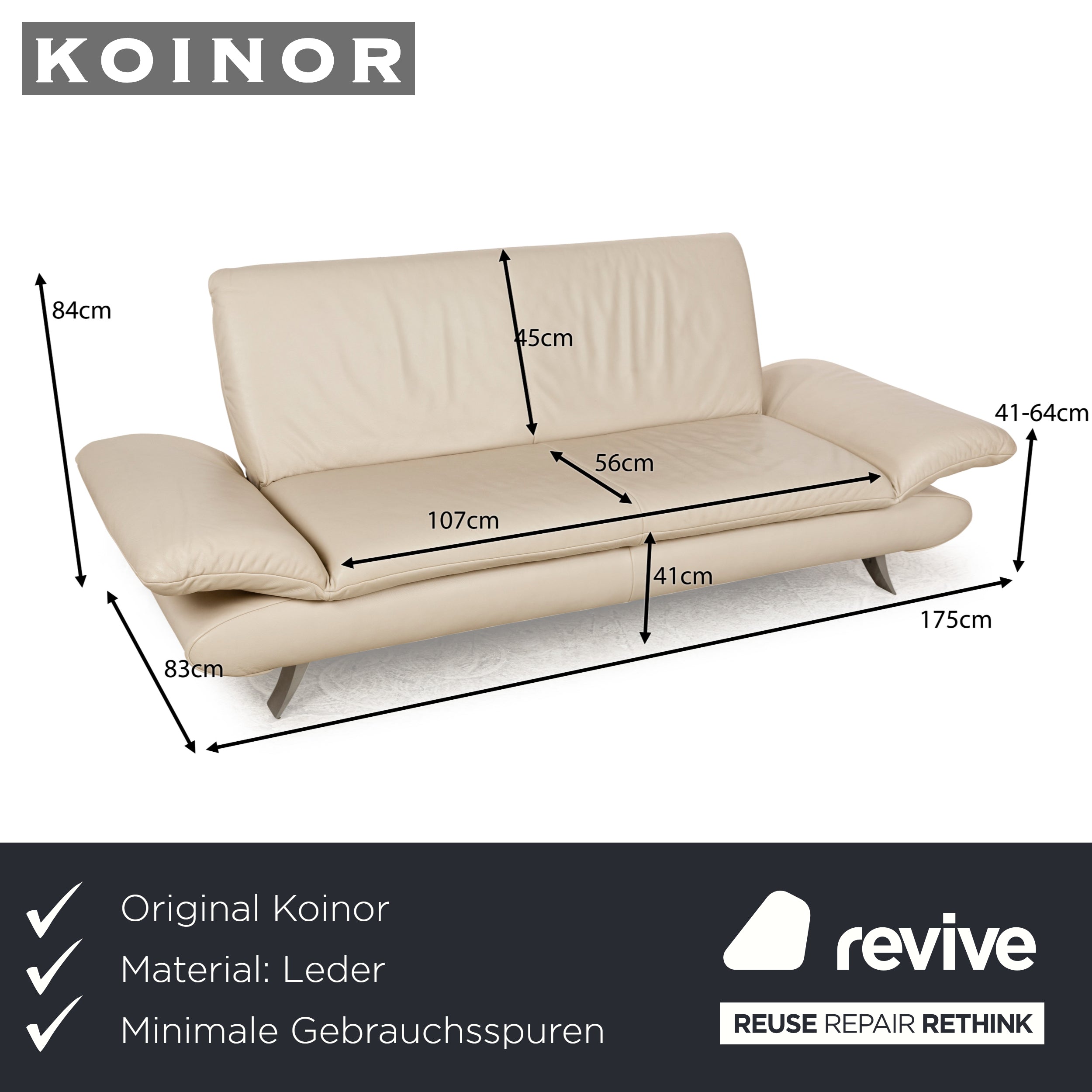 Koinor Rossini Leder Zweisitzer Creme Sofa Couch Funktion