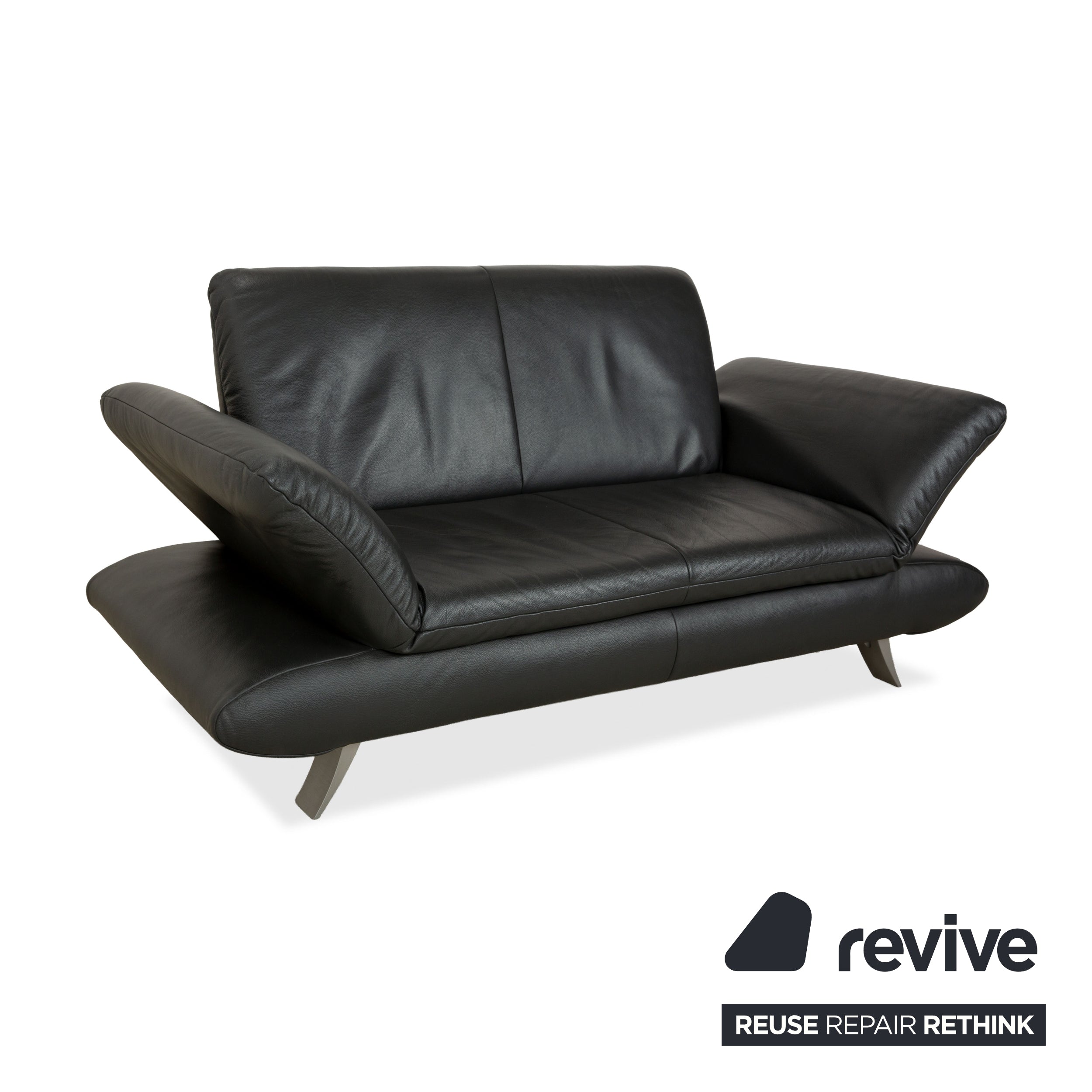 Canapé deux places en cuir gris foncé Koinor Rossini à fonction manuelle