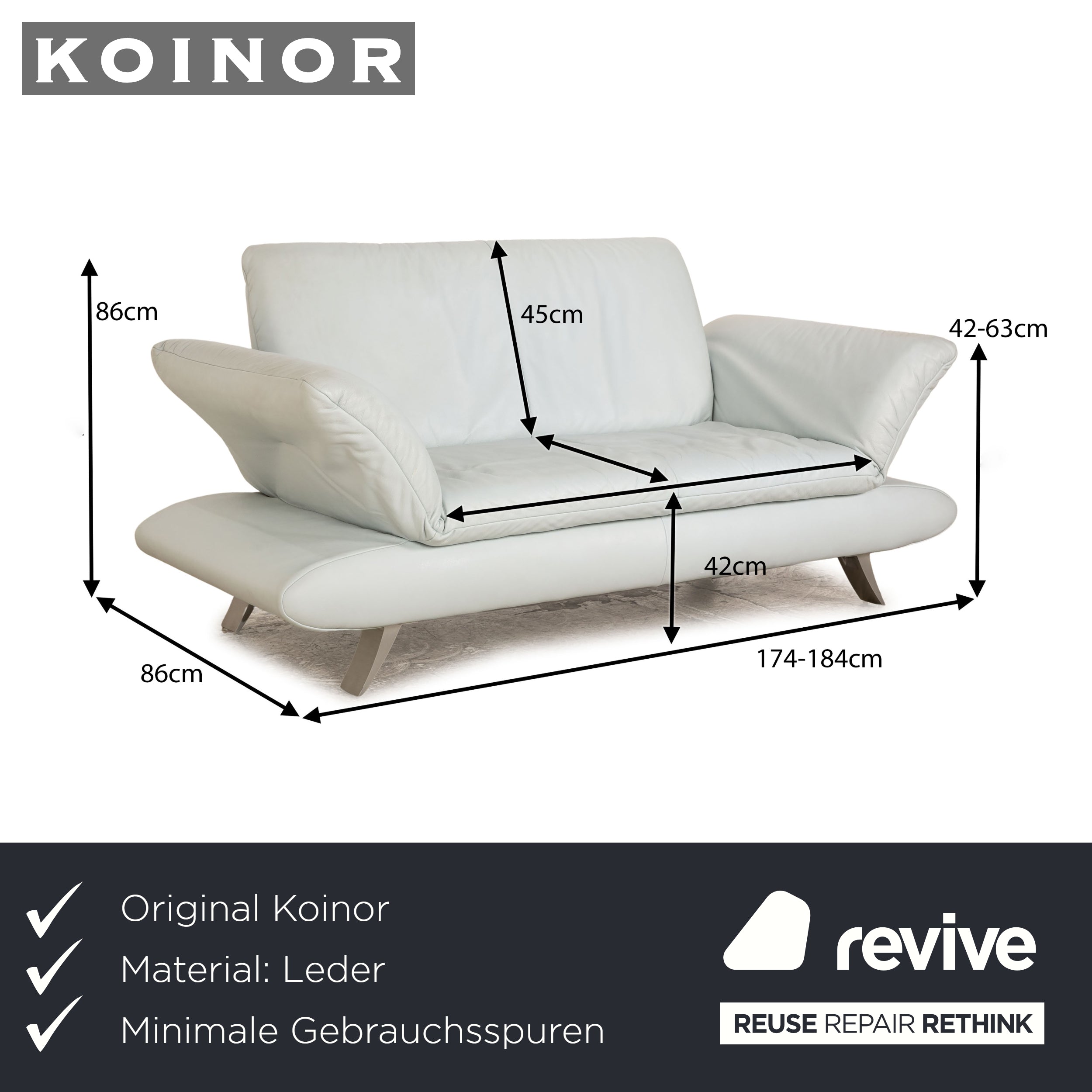 Koinor Rossini cuir biplace bleu glace fonction manuelle