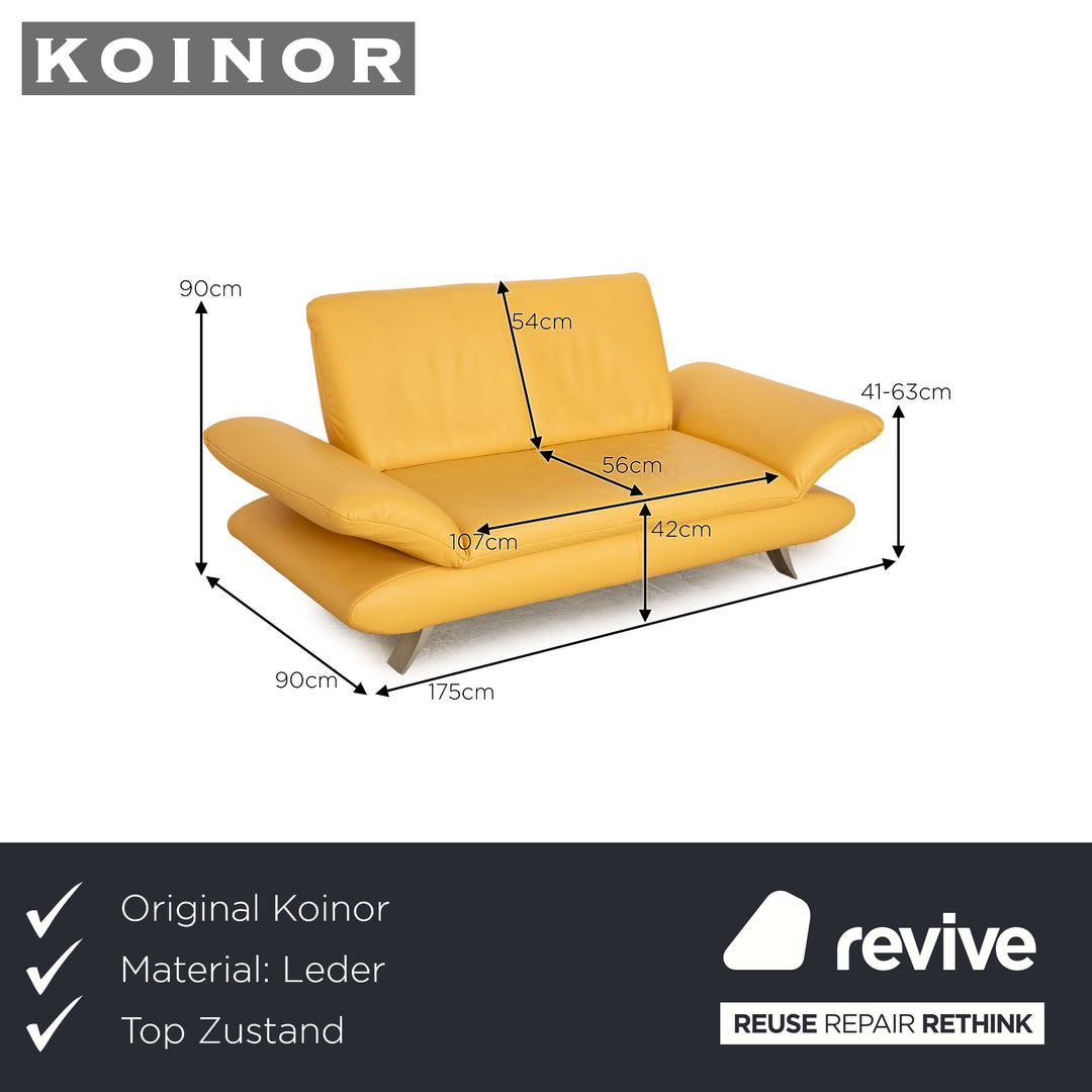 Koinor Rossini Leather Two Seater Yellow Manual Function Sofa Couch