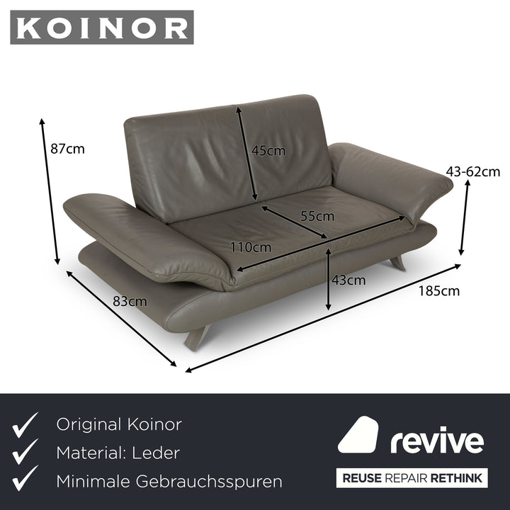 Koinor Rossini Leather Two Seater Grey Manual Function Sofa Couch
