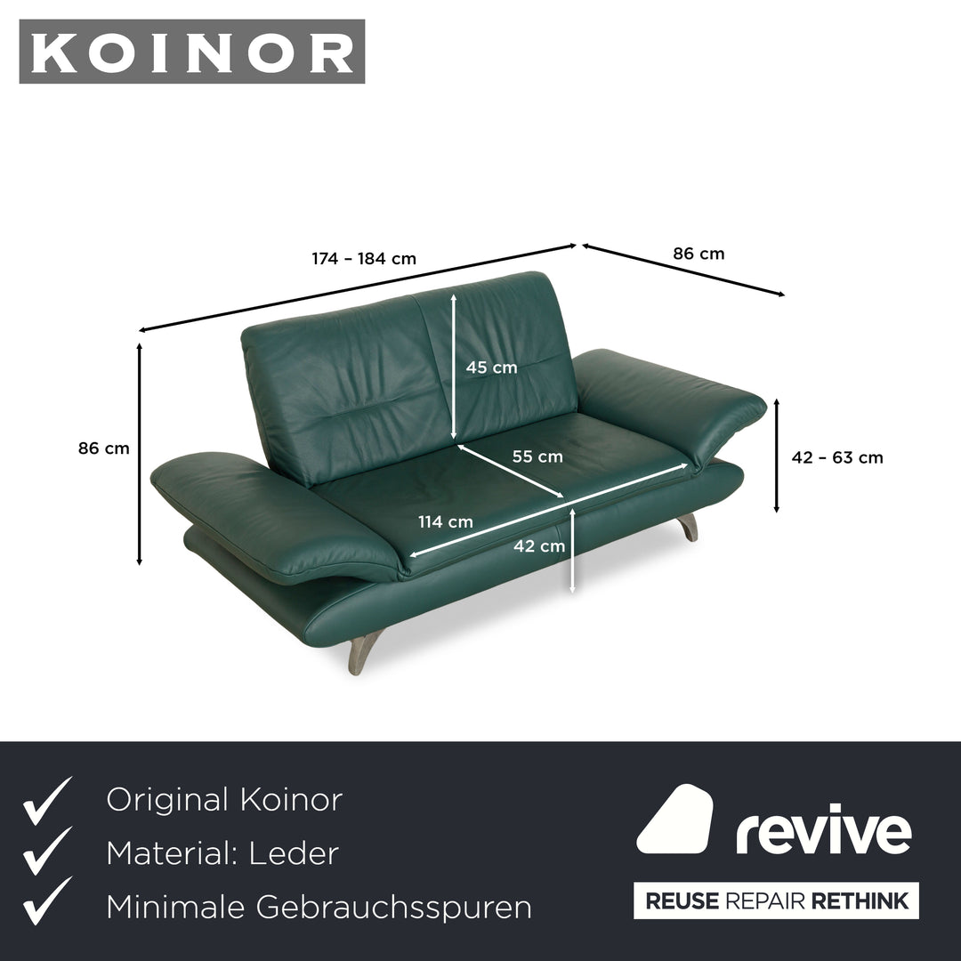 Koinor Rossini Leather Two-Seater Green/Petrol/Emerald Green Manual Function Sofa Couch
