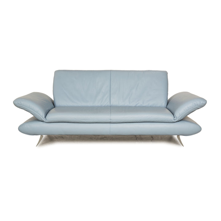 Koinor Rossini Leather Two Seater Light Blue Blue Manual Function Sofa Couch