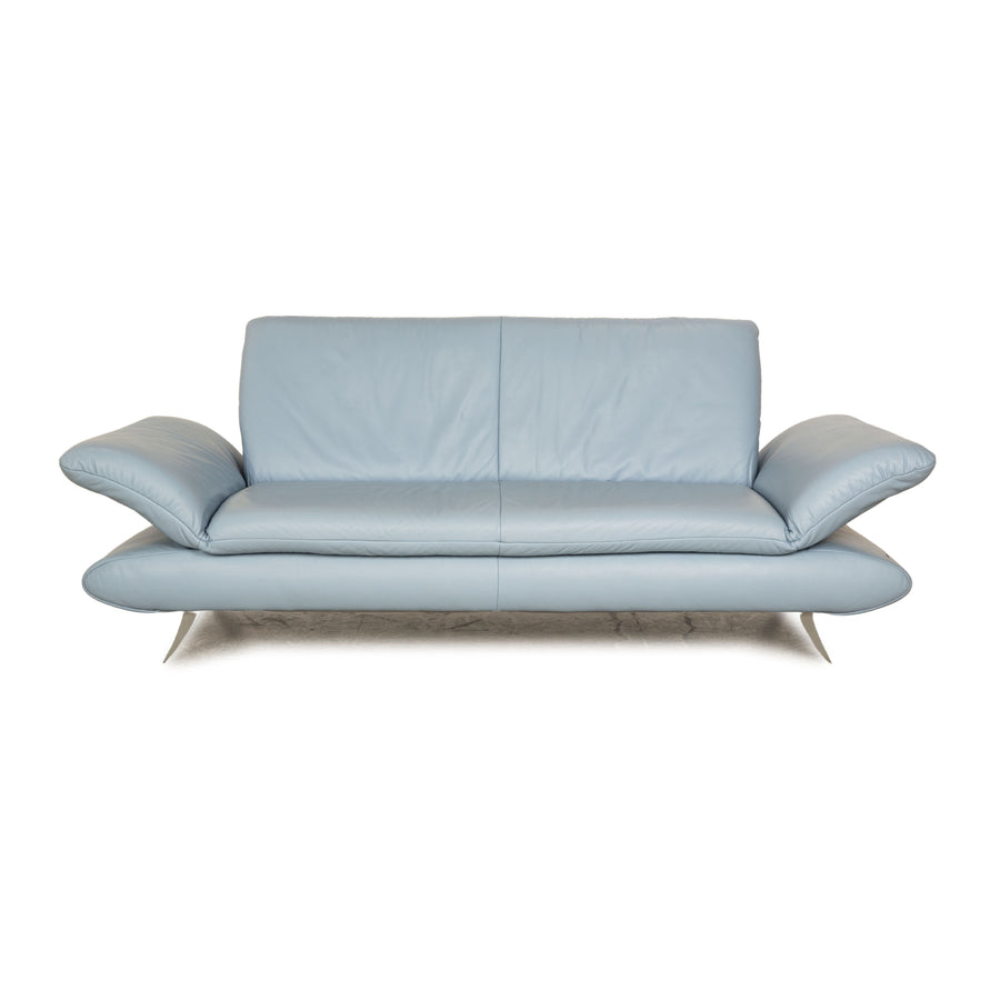 Koinor Rossini Leather Two Seater Light Blue Blue Manual Function Sofa Couch