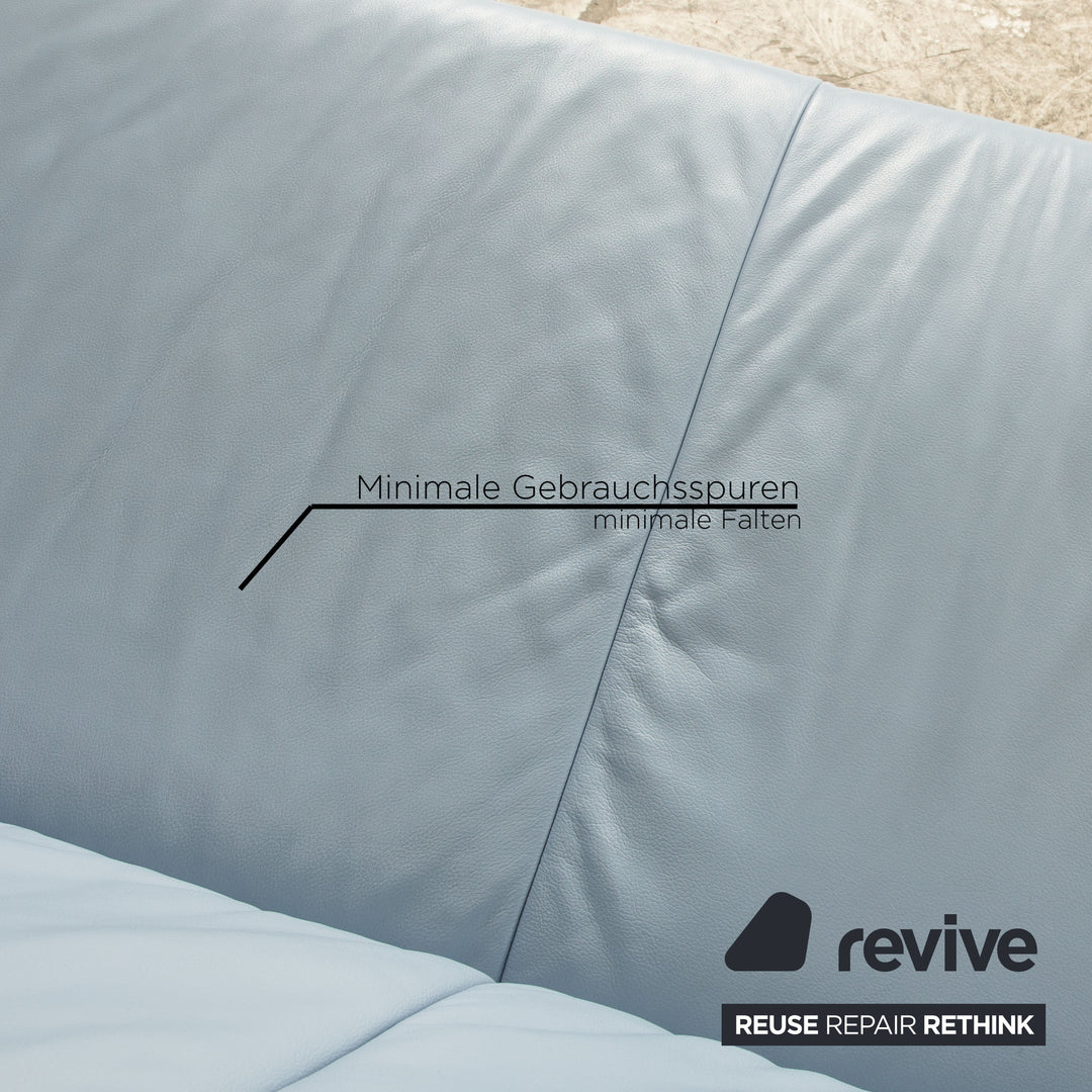 Koinor Rossini Leather Two Seater Light Blue Blue Manual Function Sofa Couch