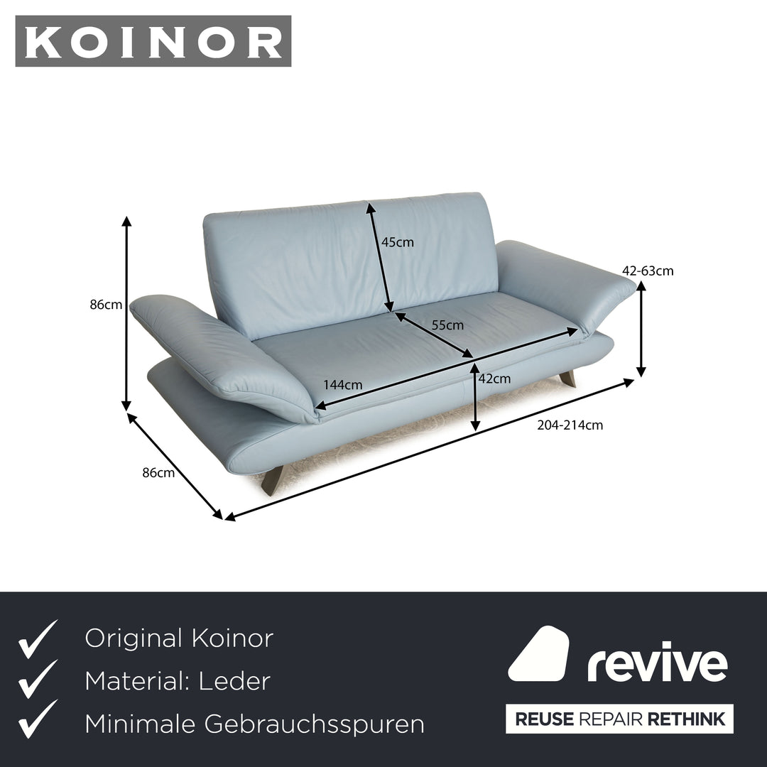 Koinor Rossini Leather Two Seater Light Blue Blue Manual Function Sofa Couch