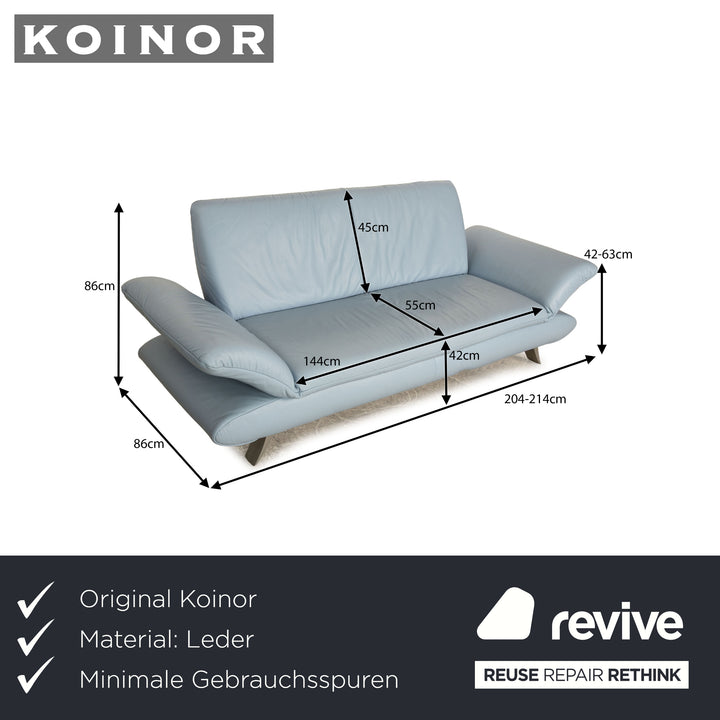 Koinor Rossini Leather Two Seater Light Blue Blue Manual Function Sofa Couch