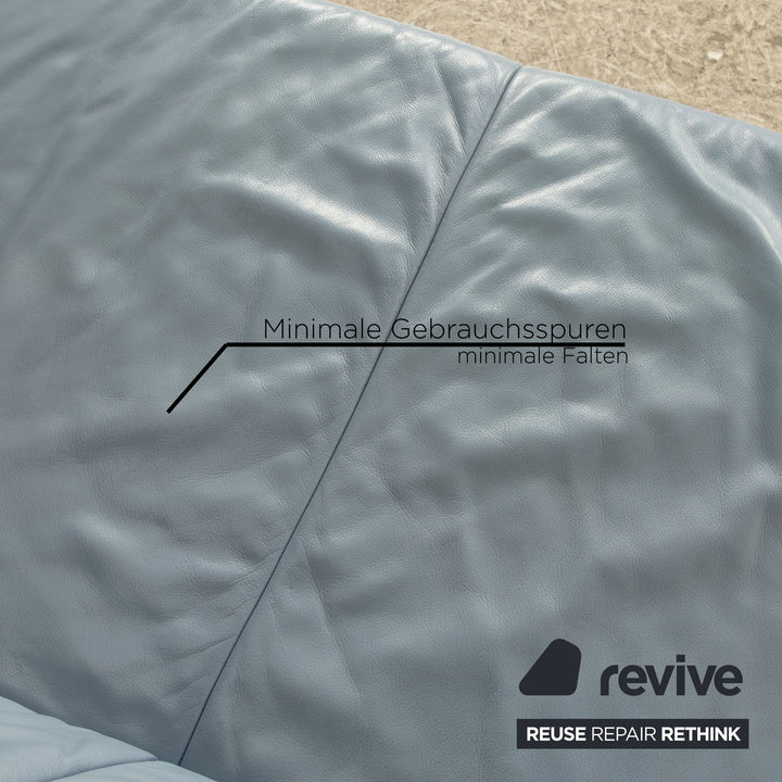 Koinor Rossini Leather Two Seater Light Blue Blue Manual Function Sofa Couch