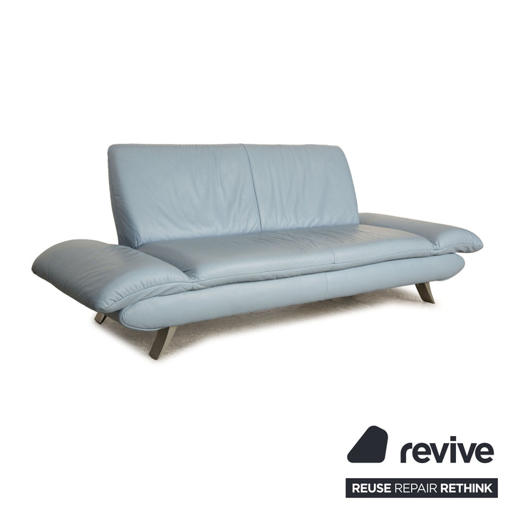Koinor Rossini Leather Two Seater Light Blue Blue Manual Function Sofa Couch