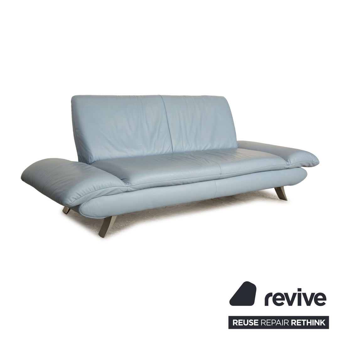 Koinor Rossini Leather Two Seater Light Blue Blue Manual Function Sofa Couch