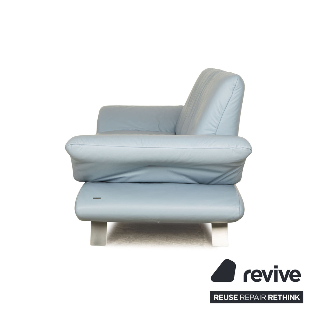 Koinor Rossini Leather Two Seater Light Blue Blue Manual Function Sofa Couch