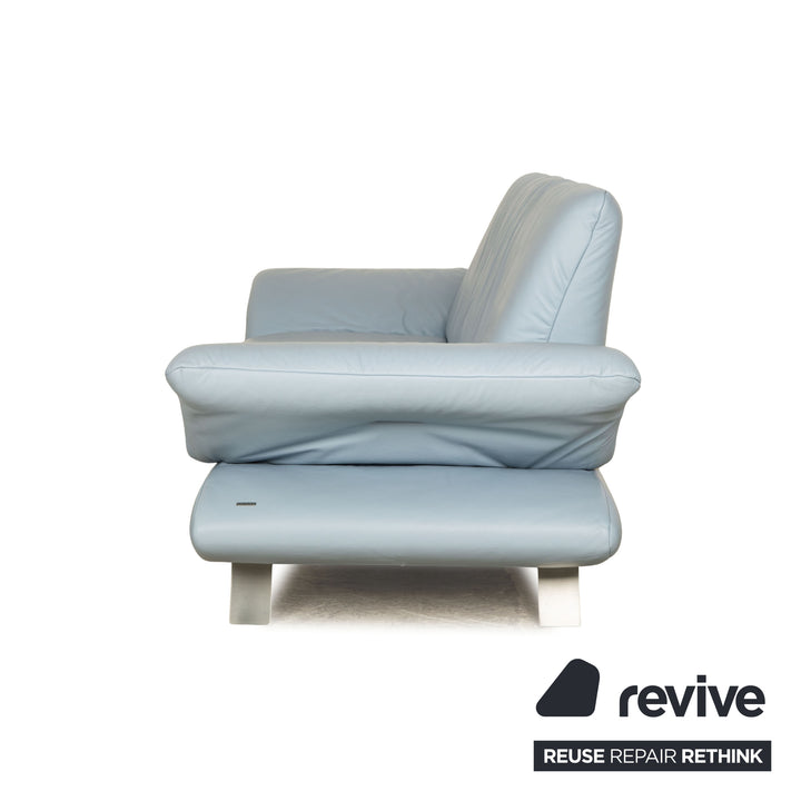Koinor Rossini Leather Two Seater Light Blue Blue Manual Function Sofa Couch