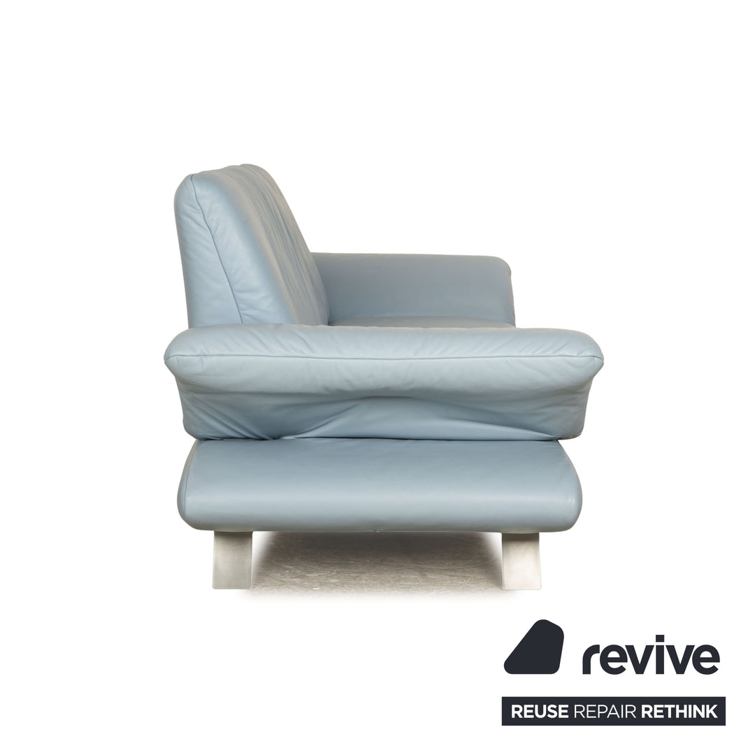 Koinor Rossini Leather Two Seater Light Blue Blue Manual Function Sofa Couch