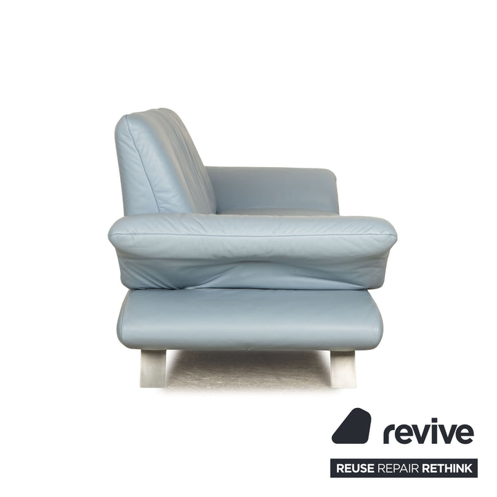 Koinor Rossini Leather Two Seater Light Blue Blue Manual Function Sofa Couch