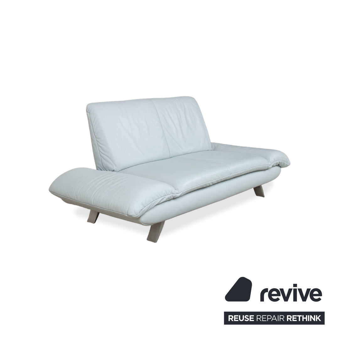 Koinor Rossini Leather Two-Seater Ottoman Blue Grey Manual Function Sofa Couch