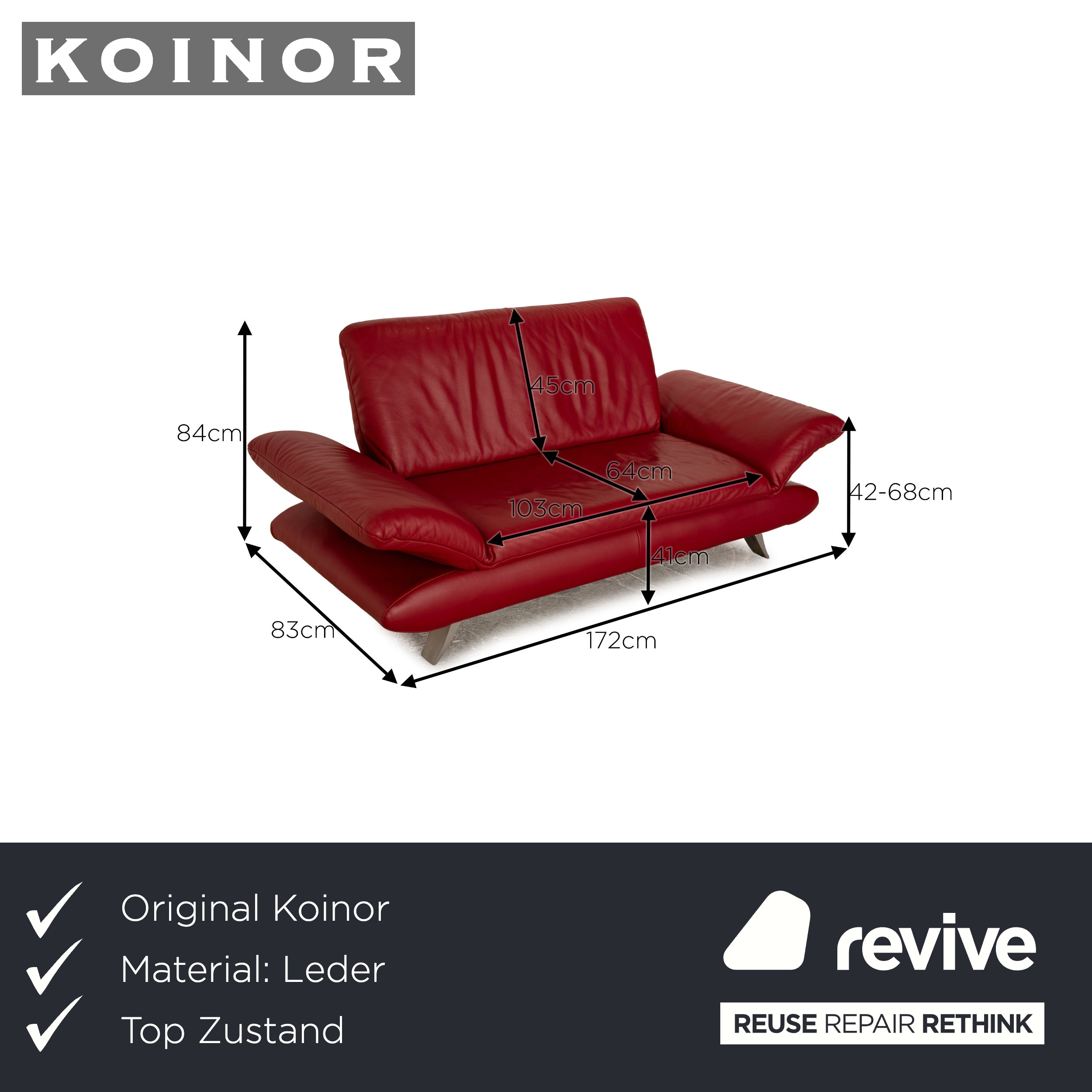 Koinor Rossini cuir biplace rouge fonction manuelle