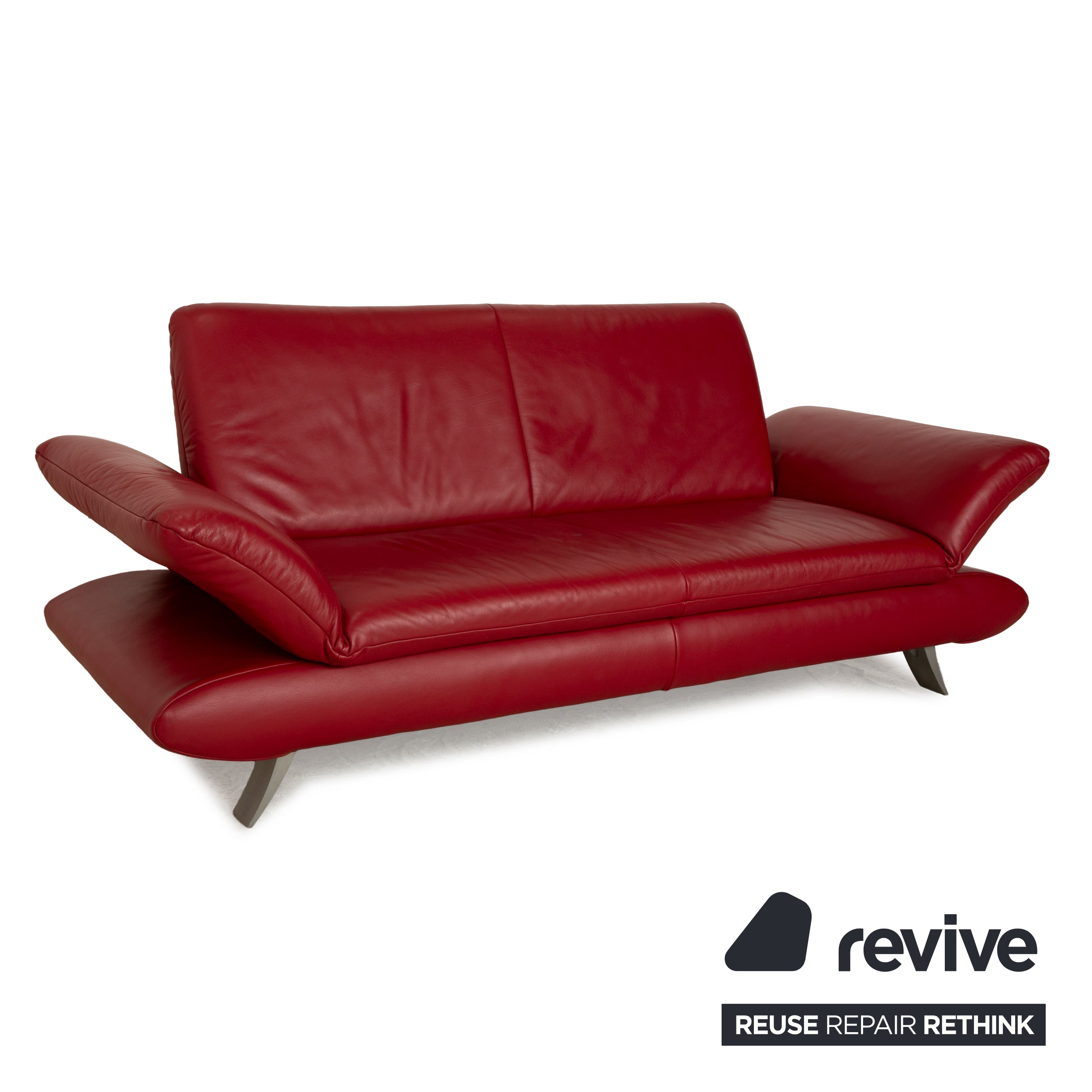 Koinor Rossini Leather Two Seater Red Sofa Couch Manual Function