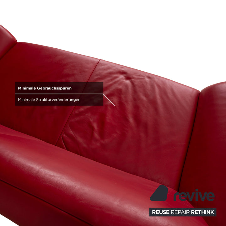 Koinor Rossini Leather Two Seater Red Sofa Couch Manual Function