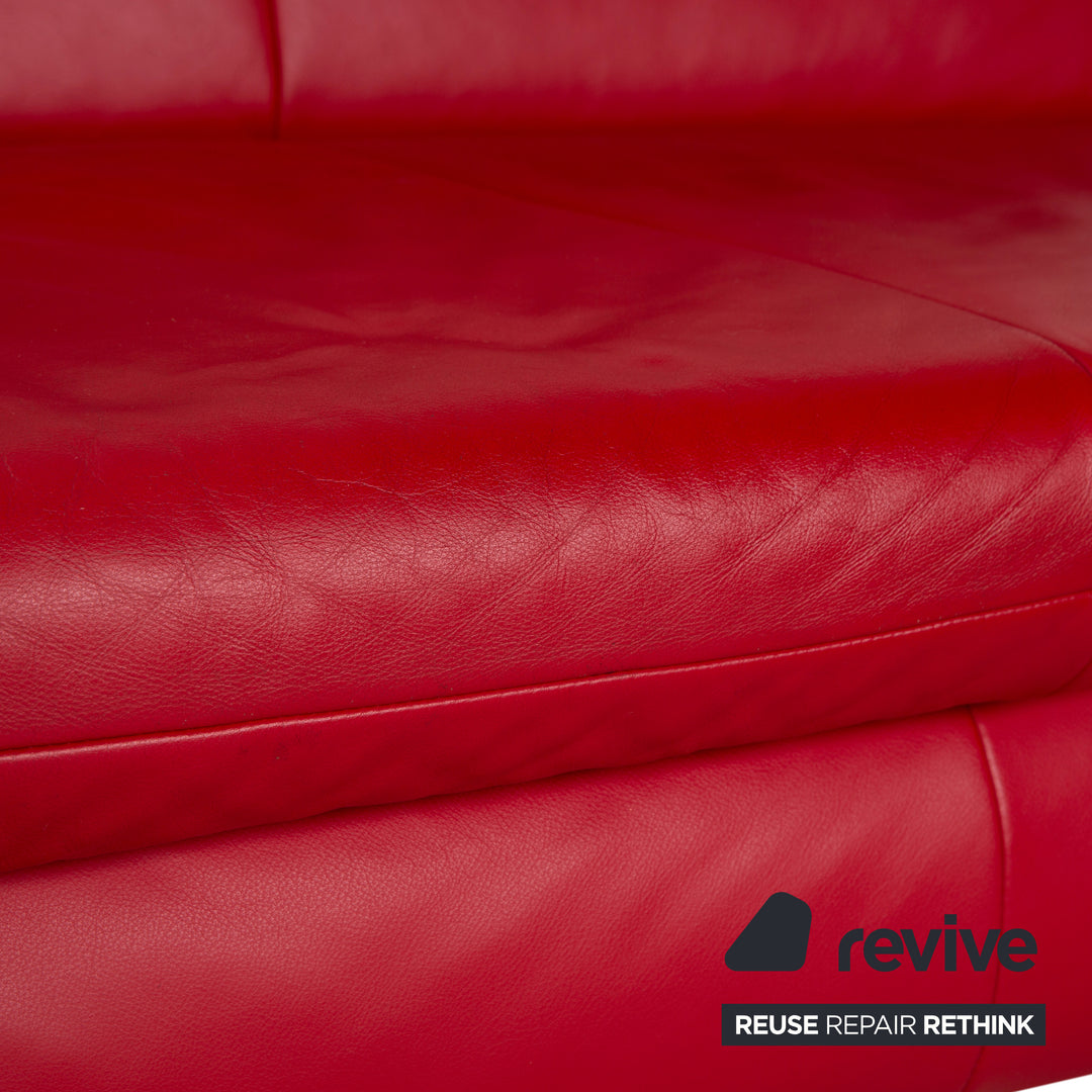 Koinor Rossini Leather Two Seater Red Sofa Couch Manual Function