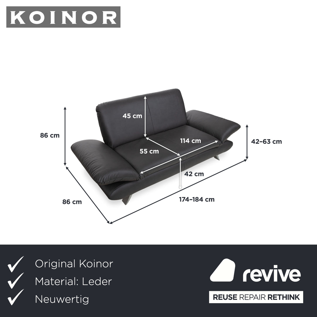 Koinor Rossini Leder Zweisitzer Schwarz Anthrazit manuelle Funktion Sofa Couch Neubezug GAVIN 117