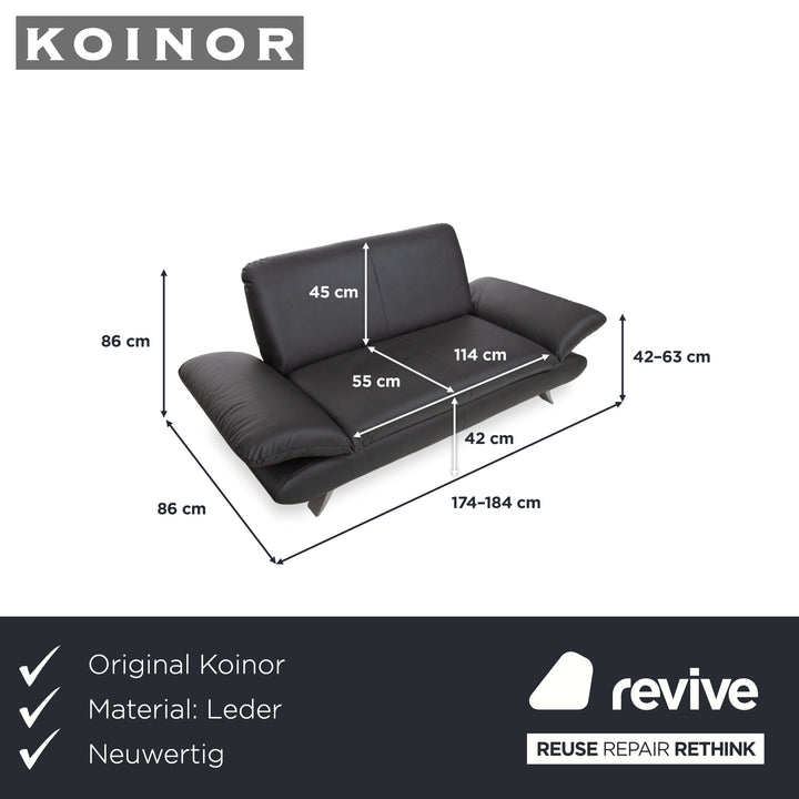 Koinor Rossini Leder Zweisitzer Schwarz Anthrazit manuelle Funktion Sofa Couch Neubezug GAVIN 117